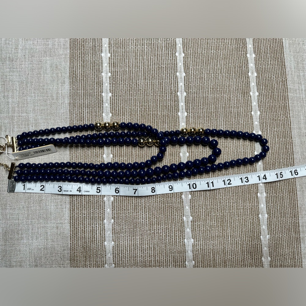 NWT Elegant 3-Strand Ann Taylor Navy Blue and Gold Beaded Necklace - Picture 7 of 7